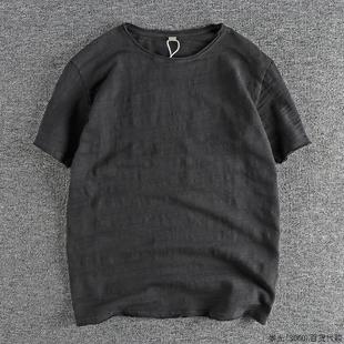 正品 欧美风毛边基础圆领打底 复古纯色水洗竹节棉短袖 T恤男