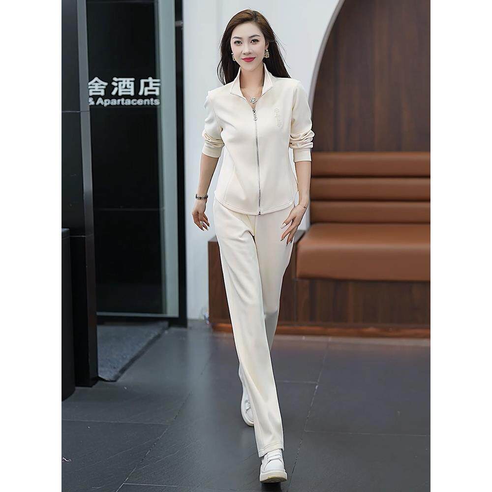 潮牌休闲运动套装女2025春秋新款立领开衫高品质跑步服卫衣两件套