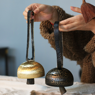 云南手工铜铃铛马驼铃风铃门挂饰冥想复古吉祥平安隔山铃黄铜