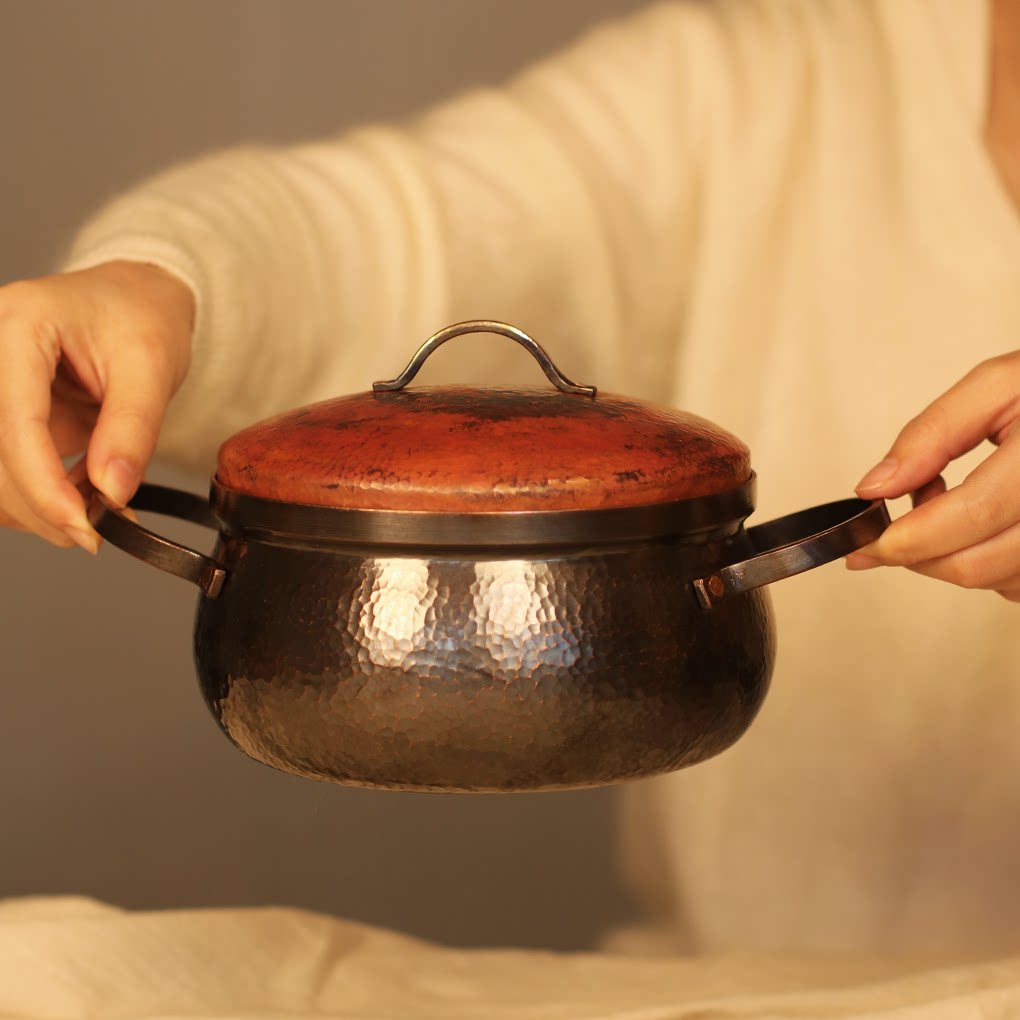 紫铜纯手工锻打复古可爱红铜小火锅汤锅日式纯铜煮锅户外炊具