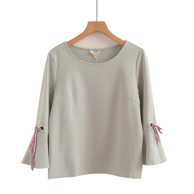 专柜569元【S】高端品牌女洋气时尚喇叭袖棉粘胶弹力百搭T恤上衣