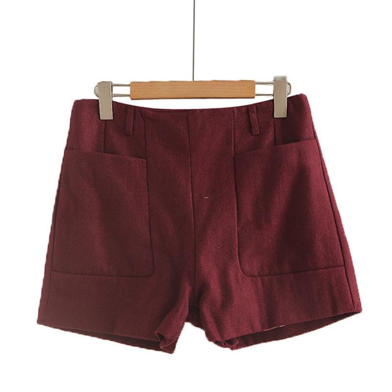 双大口袋秋冬装简约基础款毛呢休闲裤女韩版潮流时尚靴裤宽松短裤