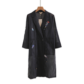 风衣新品 时尚 潮 个性 外套七分袖 防晒女士宽松显瘦黑色网衫 中长款