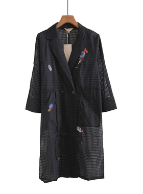 时尚防晒女士宽松显瘦黑色网衫中长款个性外套七分袖风衣新品潮