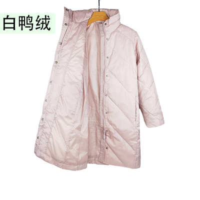 白鸭绒羽绒服2025冬季新款立领中长款小众设计感宽松大码保暖外套
