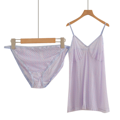 胖MM加大码网纱性感透视吊带睡裙三角裤套装粉紫200斤