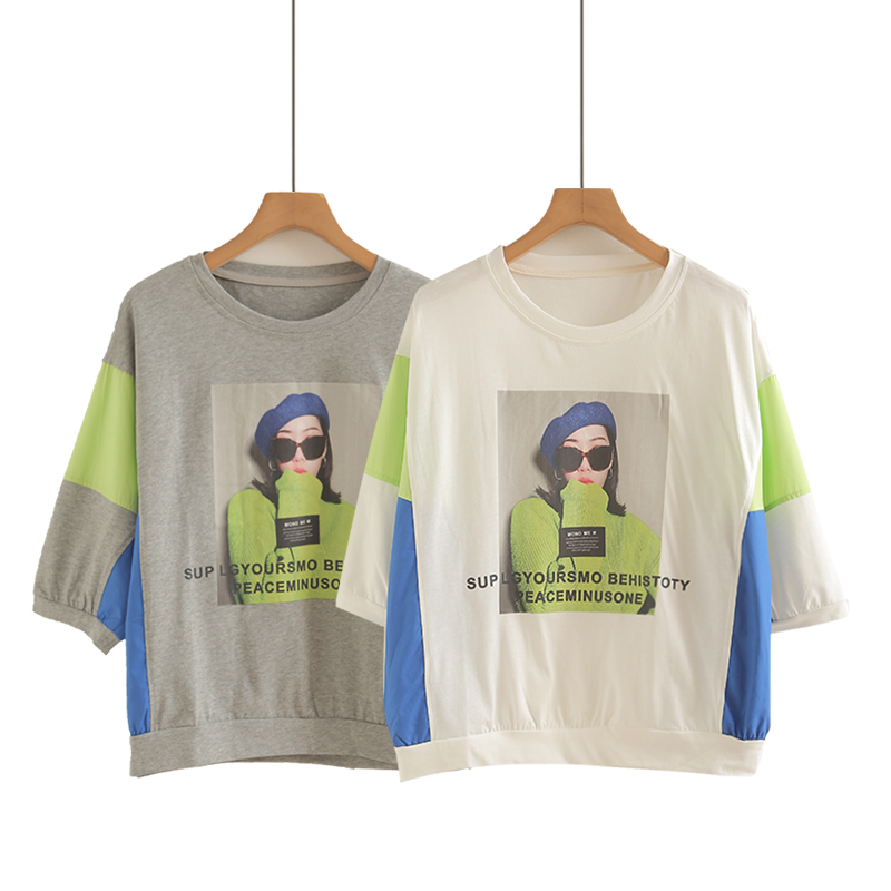 七分袖上衣女大码夏季新款韩版宽松休闲半袖衫女显瘦百搭T恤女潮
