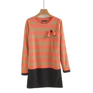 内搭打底韩版 春秋时尚 短裙子女士连衣裙 针织衫 2025年圆领条纹长袖