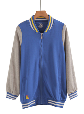 春秋校服上衣中小学生宝蓝拼灰色高中生校服外套运动班服通用纯棉