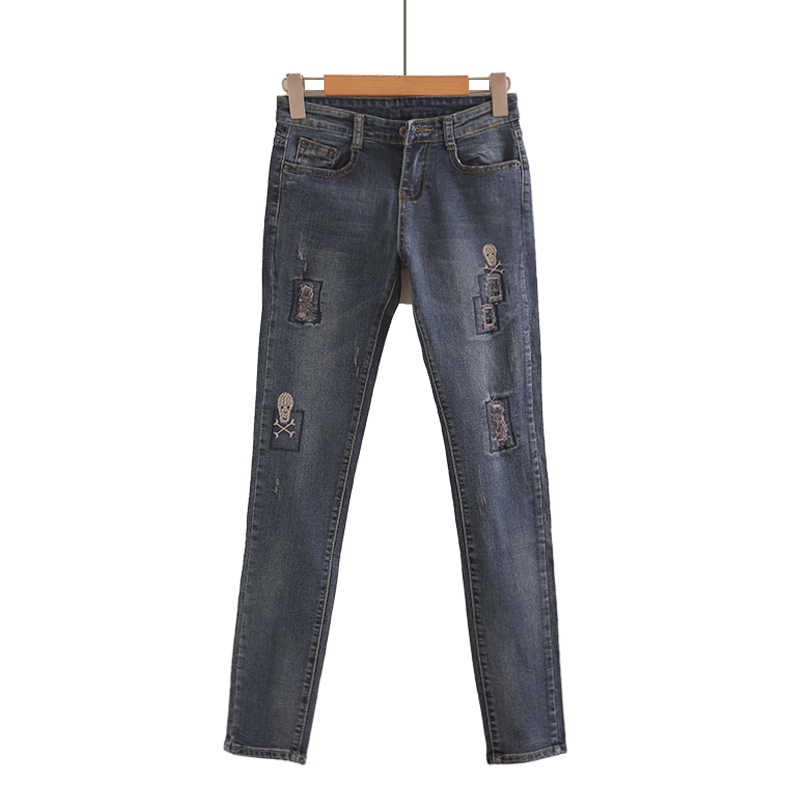 九分破洞牛仔铅笔裤女春秋2025新款中低腰修身小个子小窄脚裤子