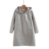 品牌折扣清仓秋冬新款 外套纯色宽松连帽大衣 连帽中长款 女装 时尚