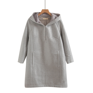 连帽中长款 时尚 外套纯色宽松连帽大衣 女装 品牌折扣清仓秋冬新款
