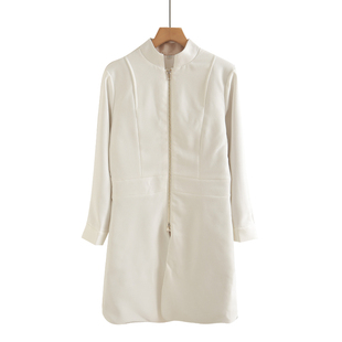 夹棉秋冬季立领前拉锁设计显瘦连衣裙OL外套职业气质中长款风衣