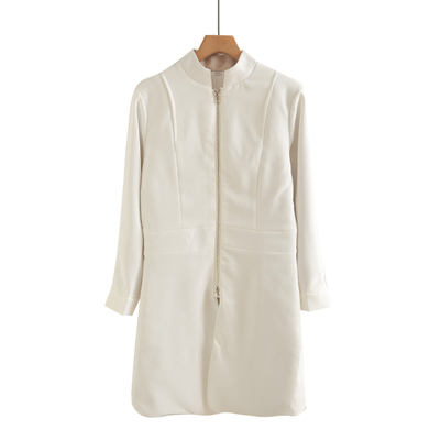 夹棉秋冬季立领前拉锁设计显瘦连衣裙OL外套职业气质中长款风衣