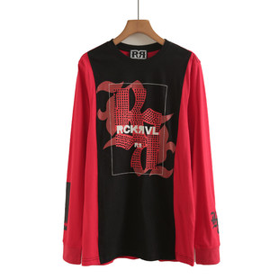 棉上衣复古运动风中长款卫衣男女宽松撞色美式潮牌百搭休闲上衣