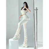 美式 显瘦休闲裤 高街辣妹褶皱设计感堆堆裤 修身 潮 女复古微喇裤 套装