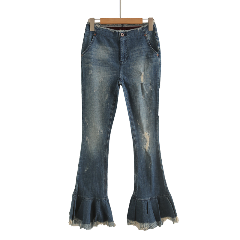 美式复古微喇多层蛋糕牛仔裤女2025秋冬千禧风y2k流苏拼接喇叭裤