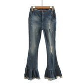 女2025秋冬千禧风y2k流苏拼接喇叭裤 美式 复古微喇多层蛋糕牛仔裤