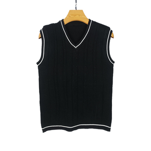 拼接 坎肩线衣针织外套修身 毛衣背心女马甲V领春秋季 无袖