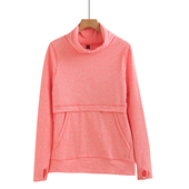 瑜伽上衣女秋冬加绒运动长袖 速干半高领高弹紧身跑步健身粉色卫衣
