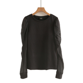 秋冬款 加绒网纱拼接T恤韩版 时尚 2025年女装 百搭修身 显瘦打底外穿