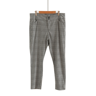 格子显瘦高腰小脚裤 外贸原单大码 百搭时尚 女复古休闲裤 胖MM新款