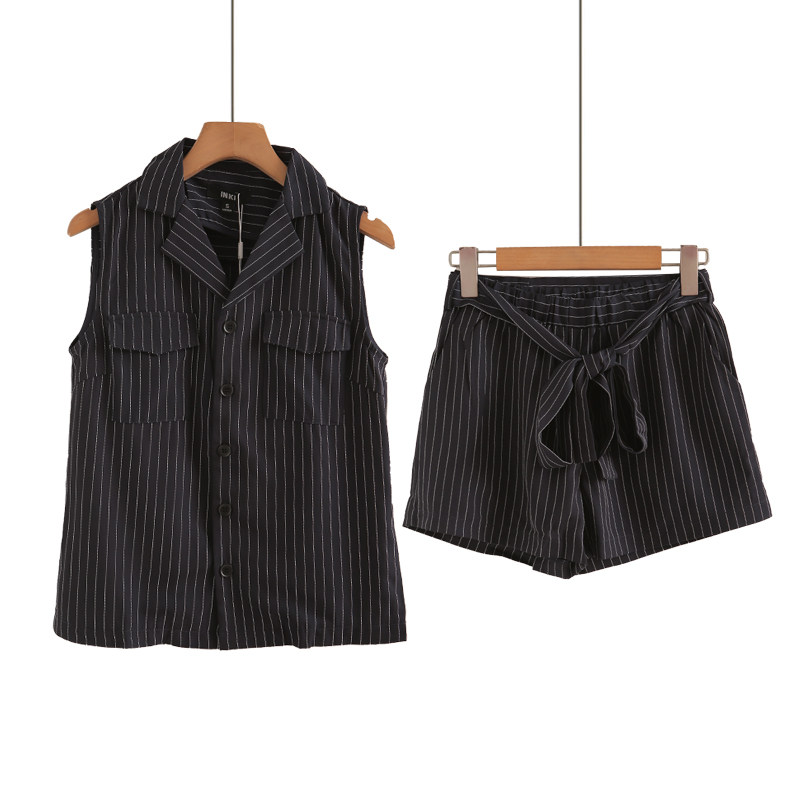 女神范两件套气质竖条纹翻领西装背心上衣高腰阔腿短裤套装夏季,女装/女士精品,时尚套装,淘宝优惠券,粉丝福利购,淘宝优惠卷