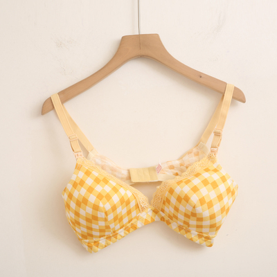 新款内衣女黄白格子性感聚拢