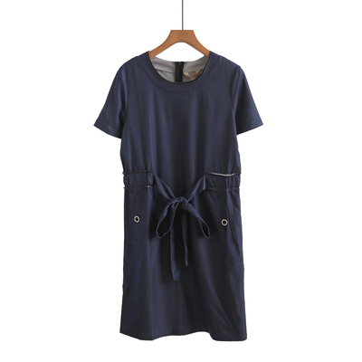 专柜739元【S】高端品牌女装洋气时尚荷叶边修身牛仔系带连衣裙