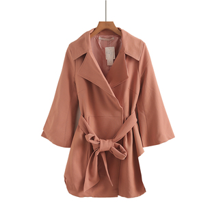 风衣外套女时尚 大翻领宽松中长款 百搭小个子收腰外套 韩版 春秋季