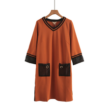 专柜699元【S】高端品牌女装V领拼接连衣裙春秋新款镂空口袋袖子