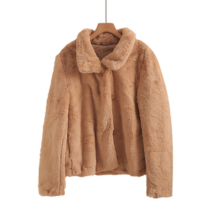 天鹅绒大衣女短款仿皮草翻领外套宽松富家千金甜美柔软