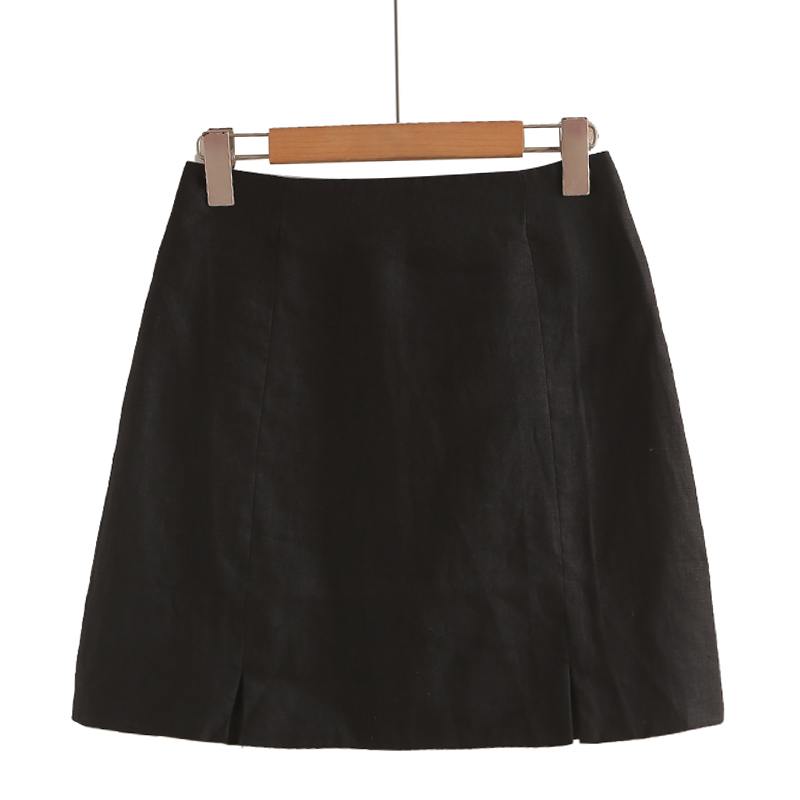 100%麻夏新款开叉小黑裙半身裙女高腰显瘦性感紧身包臀一步裙短裙