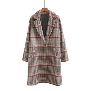 长款格子西装毛呢外套女秋冬新款加厚韩版宽松英伦风休闲呢子大衣