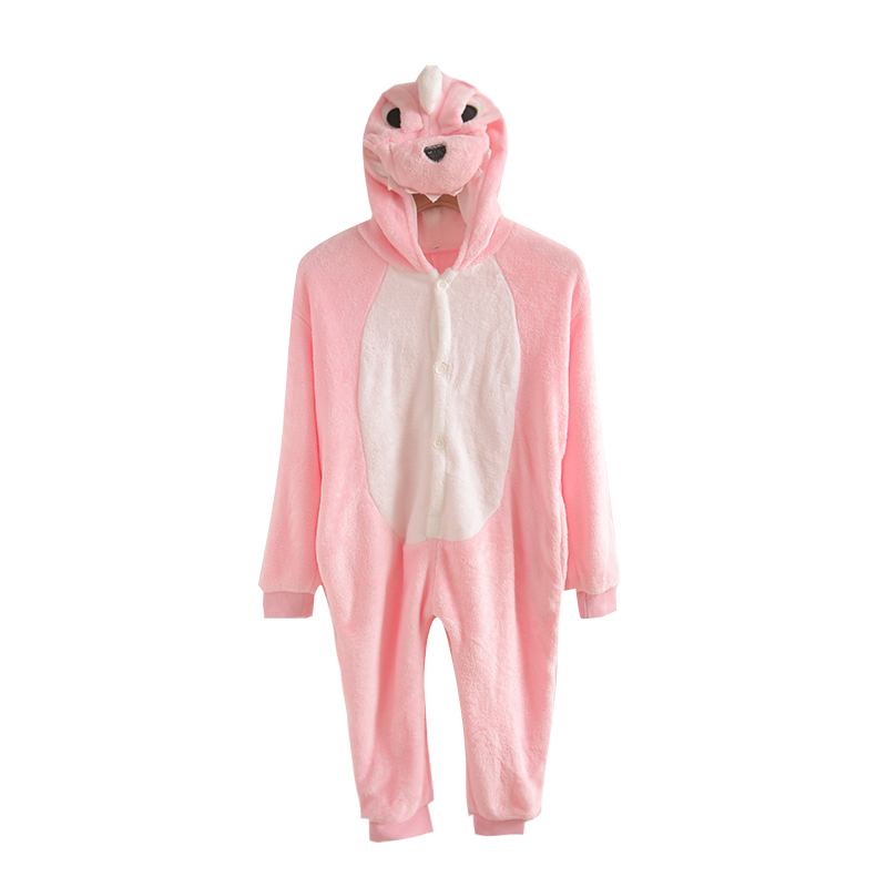 儿童法兰绒动物恐龙卡通连体睡衣女长袖秋冬珊瑚绒卡通家居服