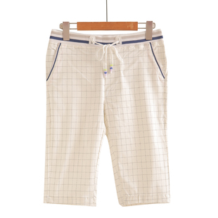 2025夏季男女休闲中裤中青年格子短裤宽松直筒男裤薄款马裤