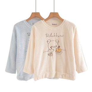 外贸单出口秋冬装新款男女童中大童珊瑚绒长袖单件上衣刺绣家居服