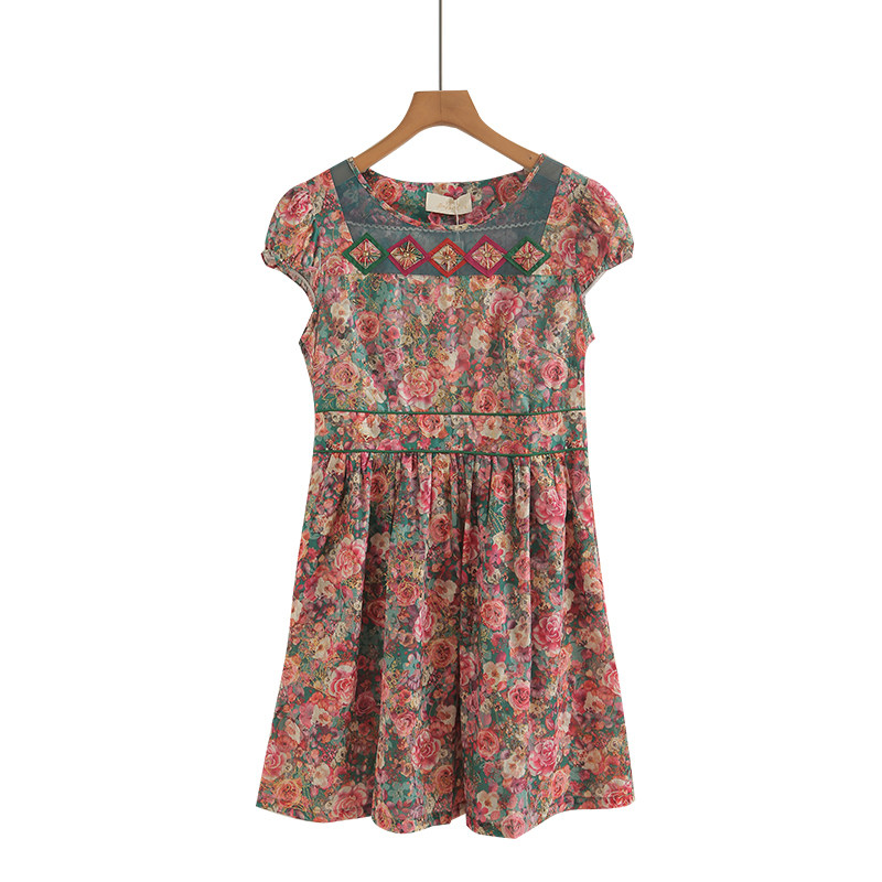 胸前透视民族风短袖连衣裙夏季小个子短款旗袍时尚修身显瘦纯棉