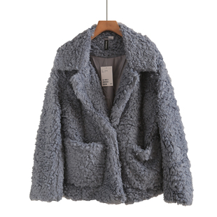 羊羔毛短款外套冬季新款外贸女装时尚一粒扣宽松长袖仿皮草大衣