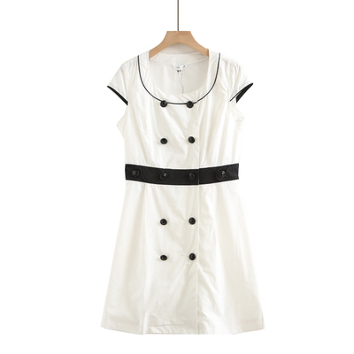 复古温柔时髦拼接短袖裙子夏