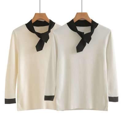 蝴蝶结针织上衣女装秋季2025新款修身长袖短款毛衣打底衫内搭洋气