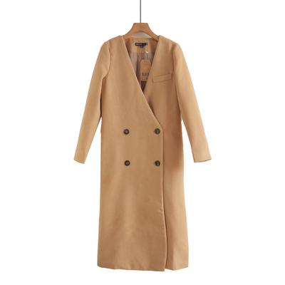 高级感卡其色羊毛呢子大衣女秋冬法式赫本加厚毛呢双排扣外套