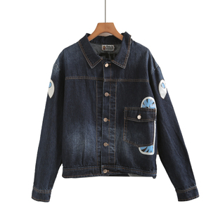 牛仔衣女装 新款 深蓝春秋季 夹克美式 潮牌港风复古牛仔外套男女工装
