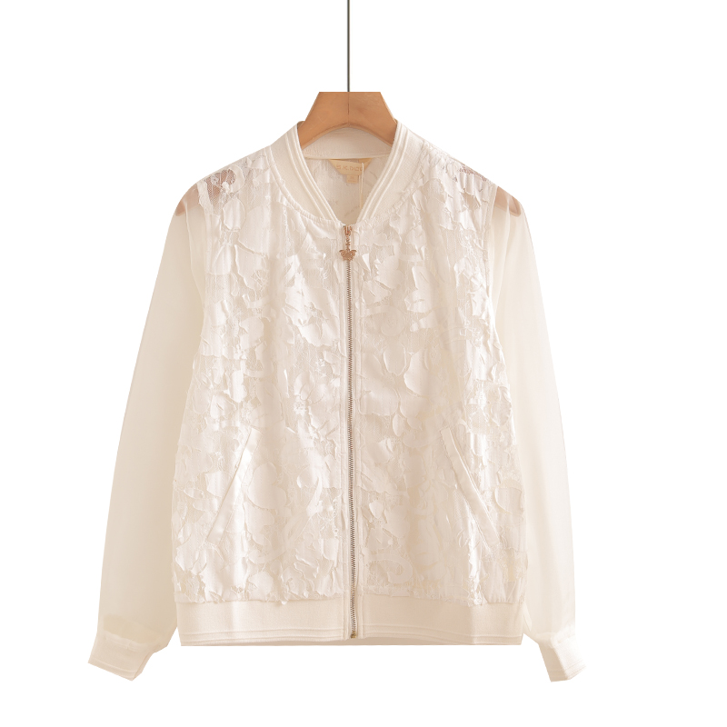 专柜669元【S】高端品牌女时尚立领薄款蕾丝拼接防晒服长袖外套