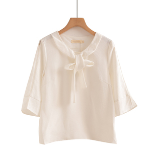 品牌折扣店清仓温柔风气质宽松飘带衬衫衬衣女夏新休闲百搭上衣