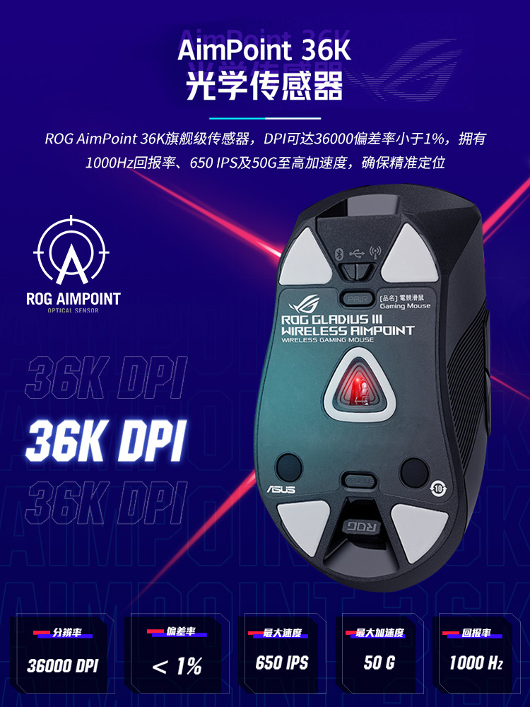 ROG战刃3无线AP游戏鼠标轻量化三模电竞吃鸡AimPoint36k传感器台 电脑硬件/显示器/电脑周边 无线鼠标 原图主图