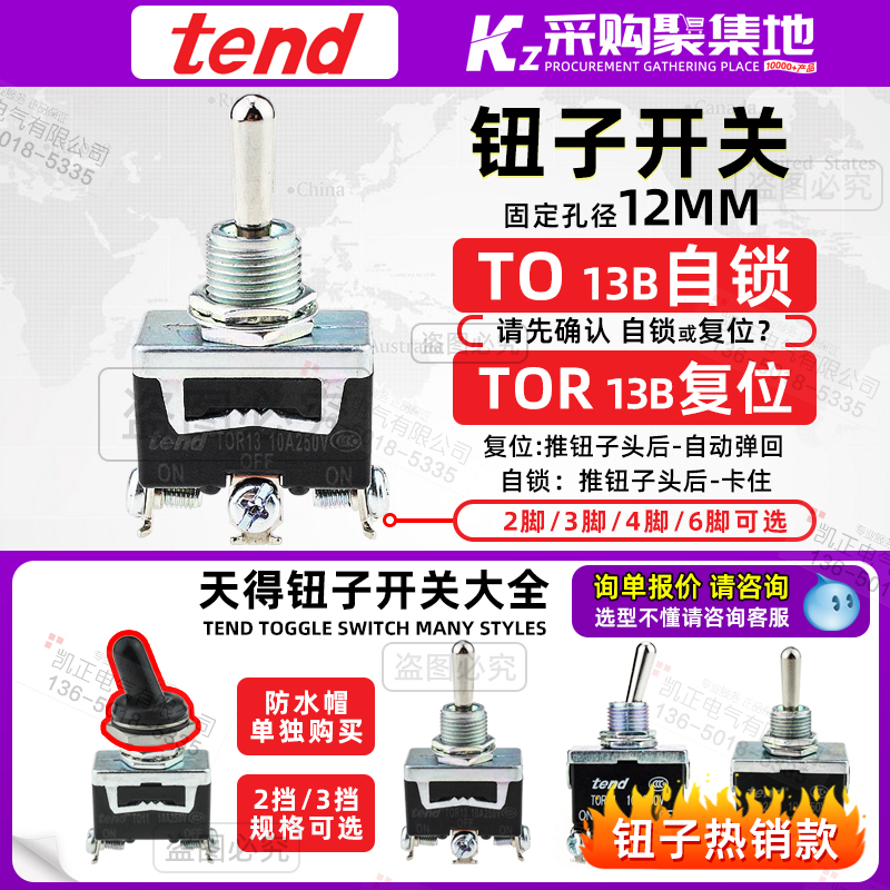 天得TEND原装自锁钮子开关TOR13B