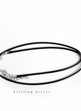 s925纯银黑色皮绳项链小众气质饰品简约百搭男女腊绳项链时尚配饰