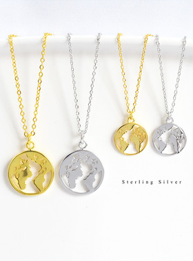 你的世界地图锁骨链s925纯银项链