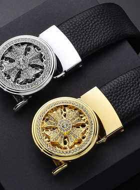 网红款真皮皮带男士牛皮自动扣腰带中年青年时尚高档商务潮流裤带